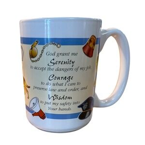 Abbey Press Police Officer Serenity Prayer Mug Large White Blue Vintage